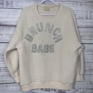 Judith March Soft Sherpa Sweater Rhinestone Bling Oversized Boxy Women’s Large